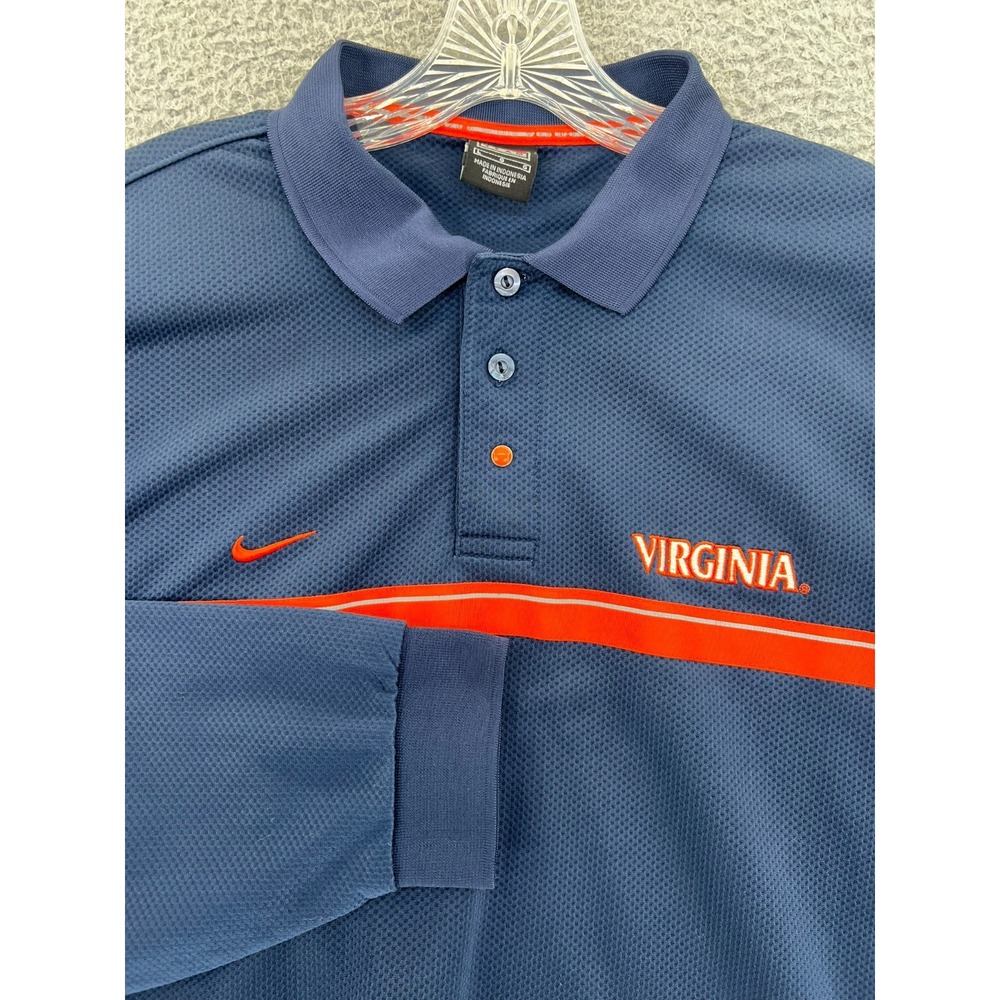 Vintage Y2k NIKE Virginia Cavaliers UVA Long Sleeve Polo Shirt Mens Large Blue